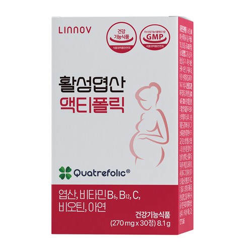 4세대 활성형 활성엽산 리노브 액티폴릭 임산부 엽산 영양제, 30정, 1박스