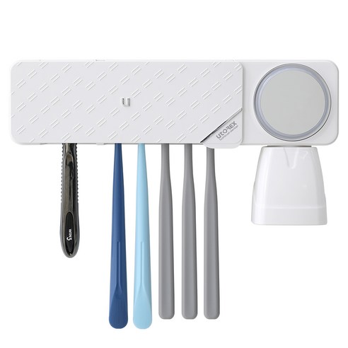 유토렉스 프리미엄 더블케어 칫솔 살균기 벽걸이 UV + 히팅 건조기 소독 양치컵, 화이트