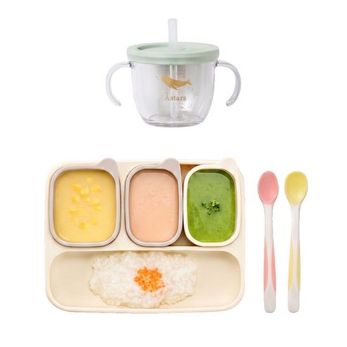 릿첼 이유식 첫걸음 올인원 세트, 1세트, 소프트이유스푼세트,아스타첫걸음빨대컵(민트), 흡착식판세트(아이보리)