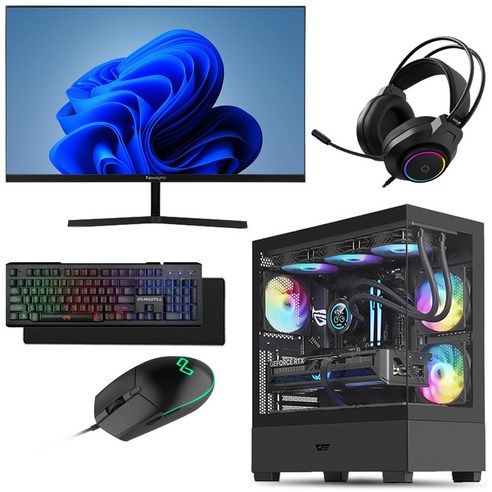 쥐씨 게이밍 컴퓨터 모니터 풀세트 조립 PC 본체 데스크탑, 256GB, 8GB, WIN11 Home, 라데온 VEGA8, 풀세트01번 블랙 AMD 라이젠3-3200G