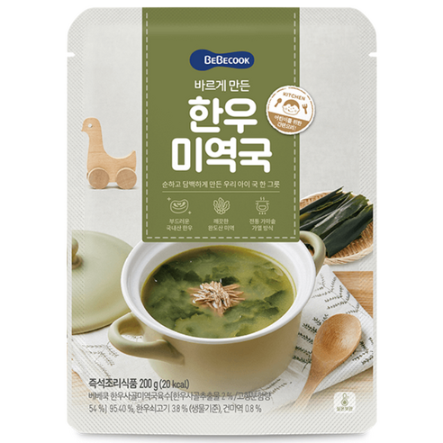 베베쿡 유아용 바르게 만든 한우 미역국, 200g, 1개