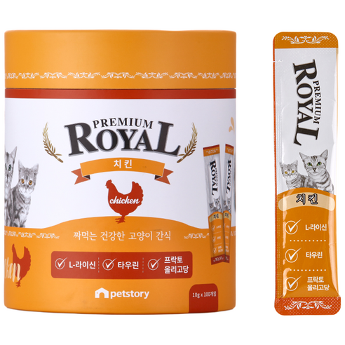 프리미엄로얄 고양이 스틱 간식 원통형 100p, 치킨맛, 1kg, 1개