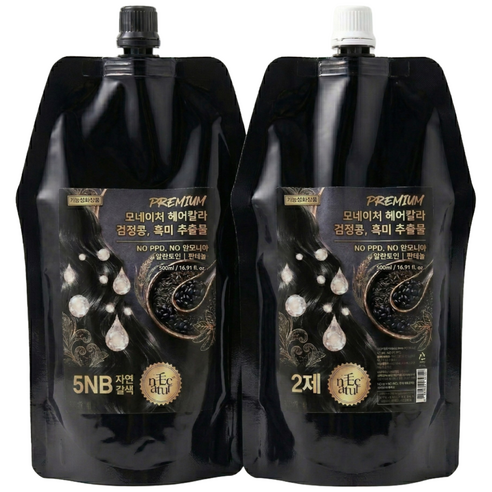 모네이처 PPD없는 새치염색약 NO암모니아 검정콩 흑미 추출물 대용량 1제500ml+2제500ml, 1개, 자연갈색