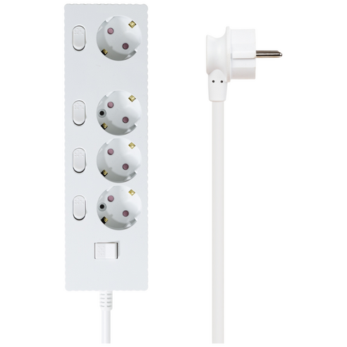 파워존 4000W 고용량 웨이브 개별스위치 과부하차단 4구 멀티탭 콘센트 50cm 1.5m 3m 5m 7m, 개별스위치 4구1.5m 화이트, 1개