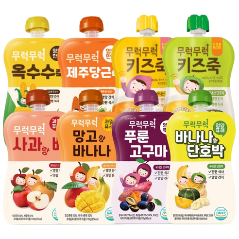 무럭무럭 키즈죽 과일퓨레 모두모아 8팩, 8종, 100g, 8개