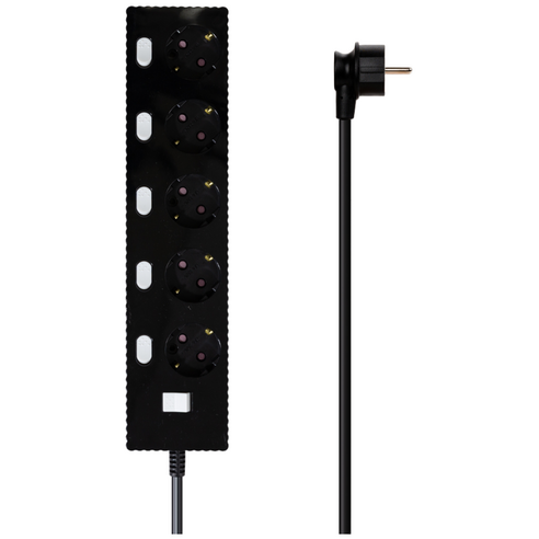 파워존 자동소화 4000W 고용량 웨이브 개별스위치 과부하차단 5구 멀티탭 50cm 1.5m 3m 5m 7m, 자동소화 개별스위치 5구 5m 블랙, 1개