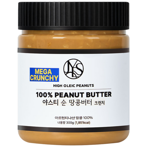 야스티 순 땅콩버터 크런치 100% 무첨가, 1개, 300g