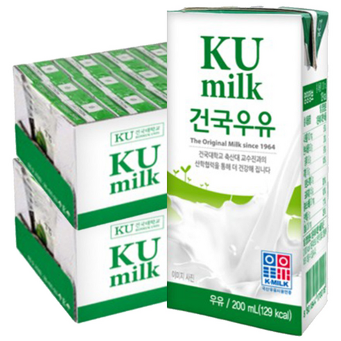[건국우유] 멸균우유 200ml 48입, 48개