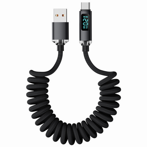 Bolt Wave C타입 고속 충전 케이블 스프링 디지털 100w, 1개, 블랙, 2m