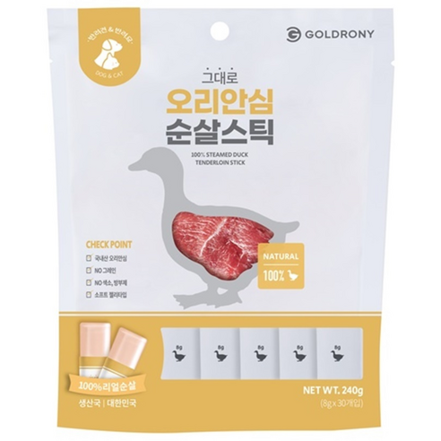 골드로니 반려동물 그대로 순살스틱 간식 30p, 오리안심, 8g, 1개