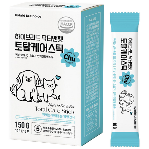 닥터앤펫 토탈케어스틱 Chu 짜먹는 강아지 고양이 수의사 의사약사개발 피부 면역 관절 호흡기 강아지 고양이 영양제 보양 간식, 1박스, 종합영양제, 15회분