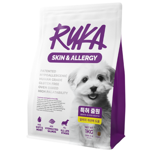 루카 스킨 앤 알러지 강아지 가수분해 연어 눈물 소프트 사료, 1개, 1kg, 피부/피모+알러지