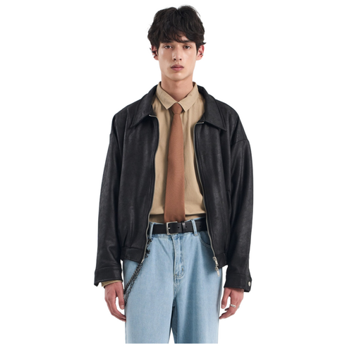 블랙모먼트 비건 스웨이드 오버핏 미니멀 인시전 스트레이트 집업 자켓 L, L, 블랙, 블랙 섬네일