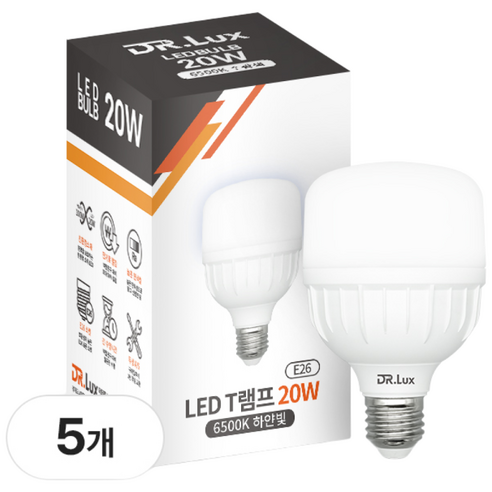 닥터룩스 고용량 LED 전구 T램프 20W, 5개