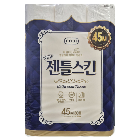 트레이더스 쌍용제지 코디 젠틀스킨 3겹 롤 화장지 45M X 30롤 + ... 솔직 후기 | 실사용자 리뷰 분석 썸네일