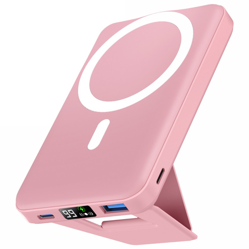 Podoru 맥세이프 무선 10000mAh 고속충전 PD22.5W 보조배터리 대용량 휴대용 거치대, 핑크, KT-D009