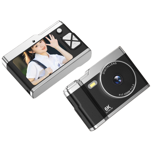 ANYOU 디지털 카메라 4K 영상 고화질 셀카 소형카메라 64GB 메모리 카드, 블랙, 블랙