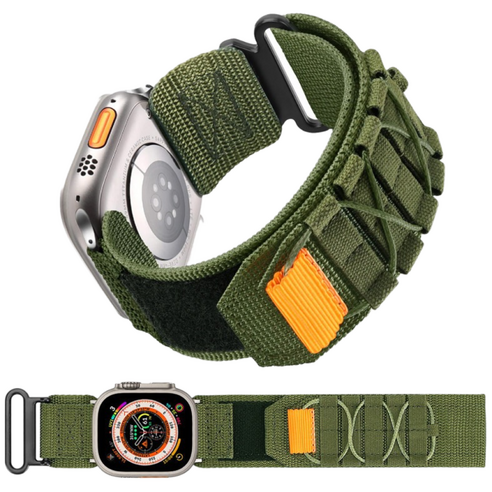 CHILL LIGHT-WT01IW Apple Watch 애플 워치 나일론 스포츠 벨크로핏 스트랩 밴드, 1개, 밀리터리 그린