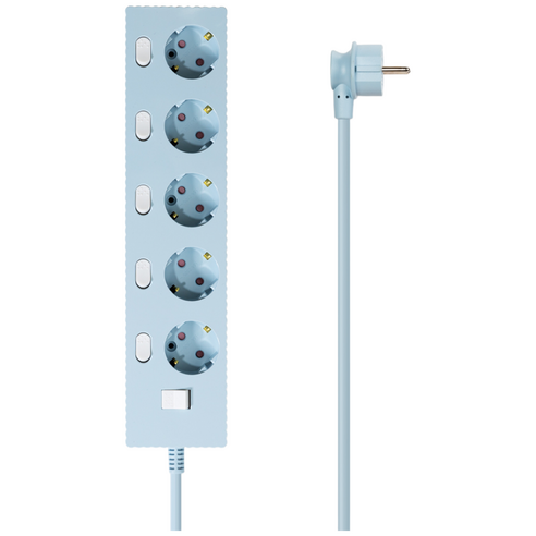 파워존 4000W 고용량 웨이브 개별스위치 과부하차단 5구 멀티탭 콘센트 50cm 1.5m 3m 5m 7m, 개별스위치 5구5m 파스텔블루, 1개