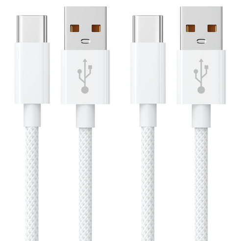 USB-C 타입 패브릭 초고속 충전 데이터 케이블, 2개, 화이트, 2m