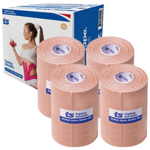 [국내산] 티에스 키네시올로지 스포츠테이프 테이핑 10cm X 5m 베이지 4롤 1박스