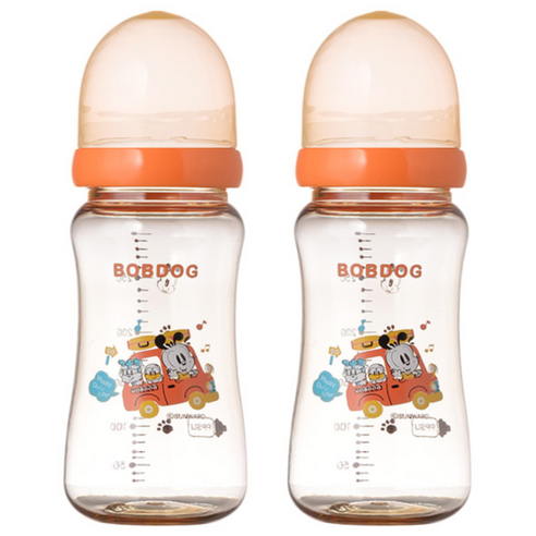 리틀밥독 국내 제조 프리미엄 PPSU 노꼭지 젖병 트윈팩, 오렌지, 300ml, 2개