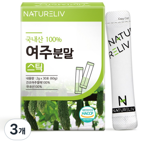 네이쳐리브 국산 여주 분말 가루 스틱 씨앗 제거 하고 만든 국내산, 60g, 3개
