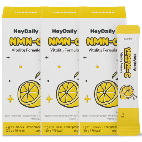 [공식판매처] 헤이데일리 NMN-C 엔엠엔씨 천연 NMN 비타민C 레몬맛 10포, 20g, 3개