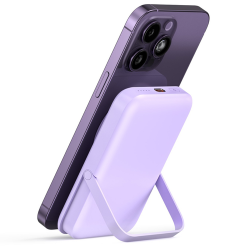 로랜텍 스탠드 고속 무선충전 맥세이프 보조배터리 10000mAh, WS-T159P, 퍼플