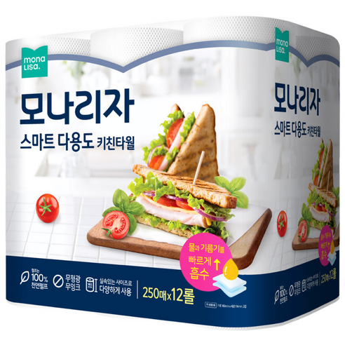 모나리자 스마트 다용도 키친타올 250매, 250매, 12개