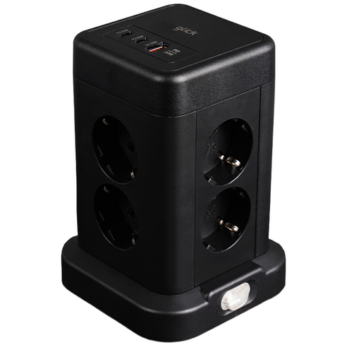 지클릭커 타워 8구 고용량 4000W USB 멀티탭 NP708PD 블랙, 1개, 타워형 8구 블랙, 1.8m