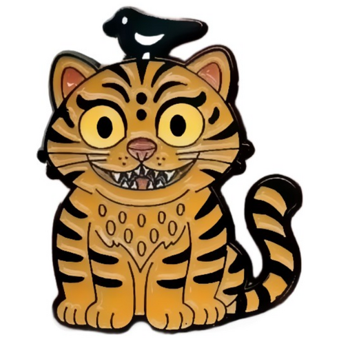 까치호랑이 뺏지 호작도 민화 캐릭터 핀타입 호랑이 뱃지 (주황)
