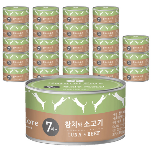 네츄럴코어 고양이 7세 간식캔, 혼합맛(참치/소고기), 95g, 24개
