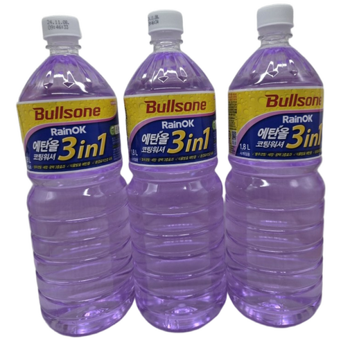 불스원 Rain OK 에탄올 3in1 발수코팅 워셔액, 1.8L, 3개