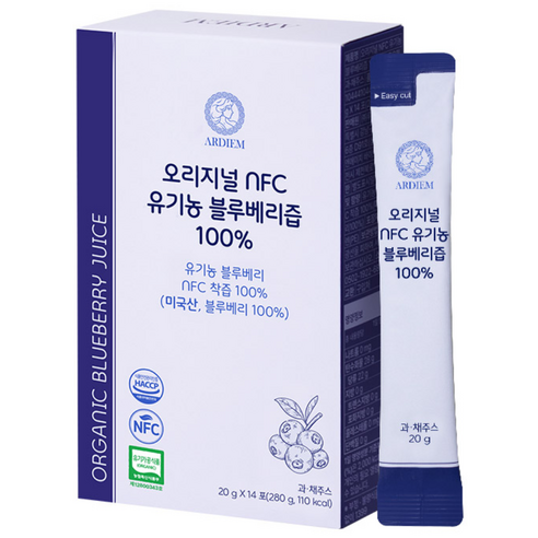 아르디엠 오리지널 NFC 유기농 블루베리즙 100% 14포, 1박스, 280g