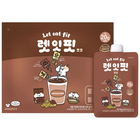 렛잇핏 단백질 쉐이크 초코 맛있는 한끼 식사대용 1주 플랜, 350g, 1세트