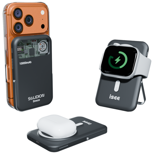 아이시 솔리디온 브리즈 준고체 보조배터리 10000mAh 맥세이프 쿨링 CCC 인증 3in1 냉각 15W 무선충전 22.5W 고속충전 애플워치 갤럭시워치, 블랙