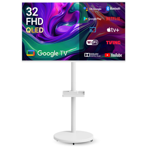 무빙큐빅스 화이트에디션 32인치 FHD QLED 삼탠바이미 퍼스트 셋트 이동식 스마트TV 삼텐바이미 중소바이미, 고객직접설치, 스탠드형, 81cm/32인치