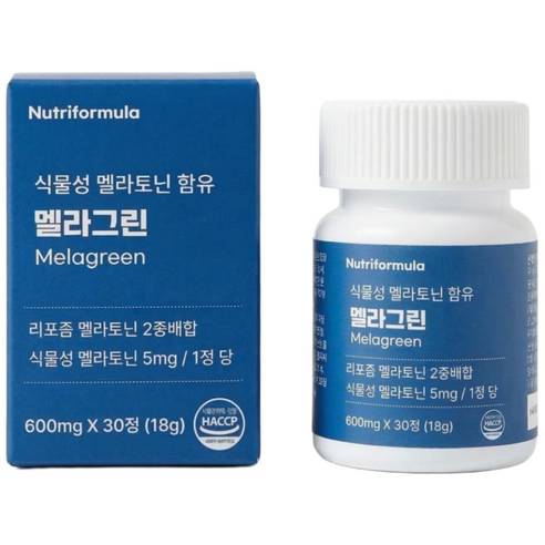 식물성 멜라토닌 5mg 2중배합 리포좀 수면유도제 식약청인증 HACCP 수면보조제 멜라그린, 1개, 30정