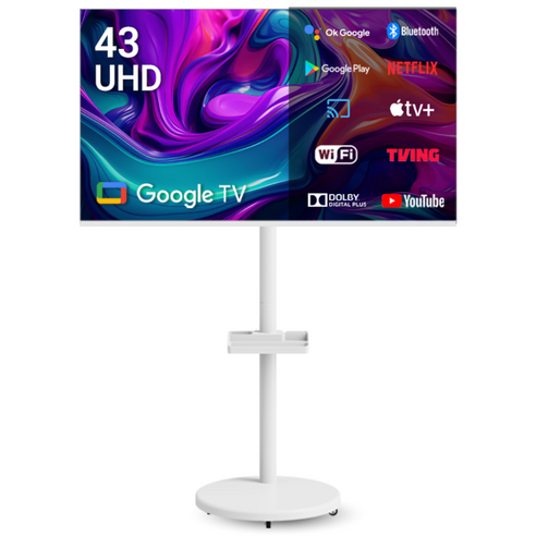 무빙큐빅스 화이트에디션 43인치 4K UHD 삼탠바이미 퍼스트 셋트 이동식 스마트TV 삼텐바이미 중소바이미, 고객직접설치, 스탠드형, 109cm(43인치)