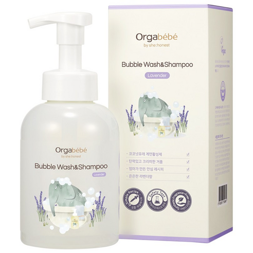 오가베베 버블 아기 바디워시&샴푸 라벤더 신생아 유아 올인원, 500ml, 1개