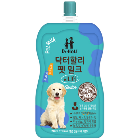 닥터할리 강아지 노견 저지방 펫밀크 우유 락토프리 간식, 닥터할리펫밀크 시니어, 200ml, 5개