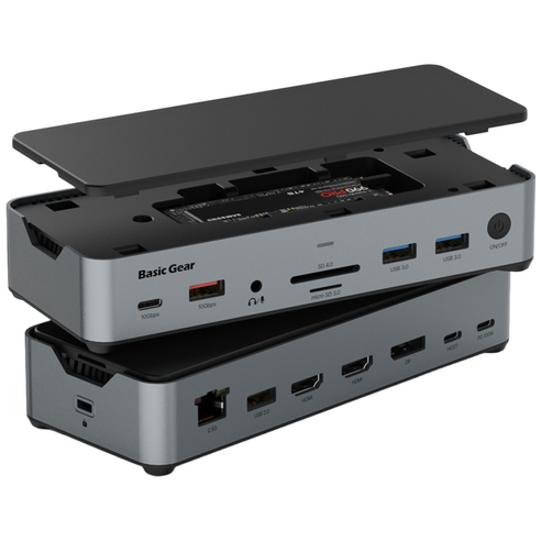 C타입 노트북 멀티 허브 독 SSD 썬더볼트 USB4 호환 15in1 도킹스테이션, 1개, 실버그레이
