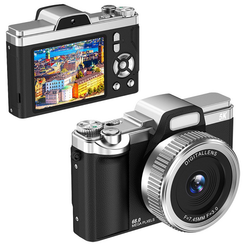 PYHO 카메라 6800w고화질 휴대용 디지털 카메라 16X 디지털 줌, 블랙 64GB