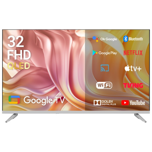 큐빅스 81cm 32인치 FHD QLED TV 화이트에디션 구글 스마트 티비 안드로이드5.0 에너지1등급 고화질티비