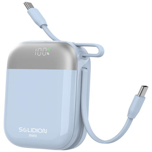아이시 솔리디온 준고체 미니 보조배터리 10000mAh 초소형 듀얼 C타입 일체형 C타입 22.5W 고속충전 난연소재 기내반입 CCC인증, 블루