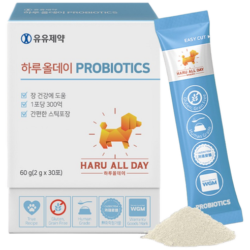 유유제약 하루올데이 PROBIOTICS 강아지 유산균 영양제 면역력 소화력개선 1포 300