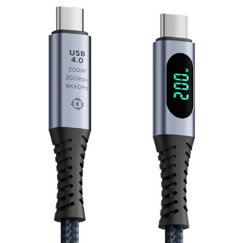 Soopii 전력표시 200W 20Gbps 8K 썬더볼트 USB4 C to C 초고속 케이블 S42 2m, 1개