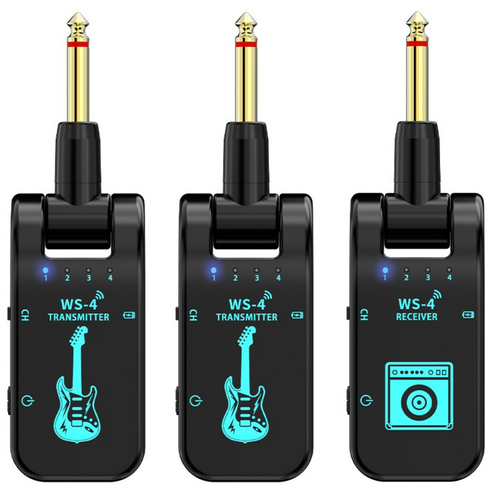 JAMJUM WS-4 2.4G 무선 기타 송신기 수신기 기타 시스템 48K/16비트 실시간 전송 282도 회전 가능한 기타용 플러그, 1개
