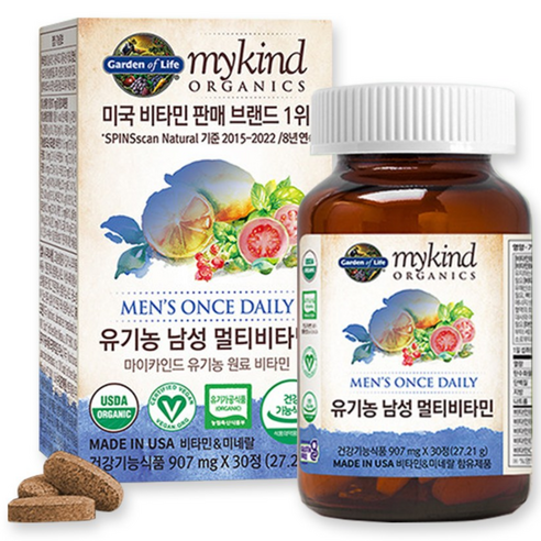 마이카인드 가든오브라이프 유기농 남성 멀티비타민, 2개, 30정